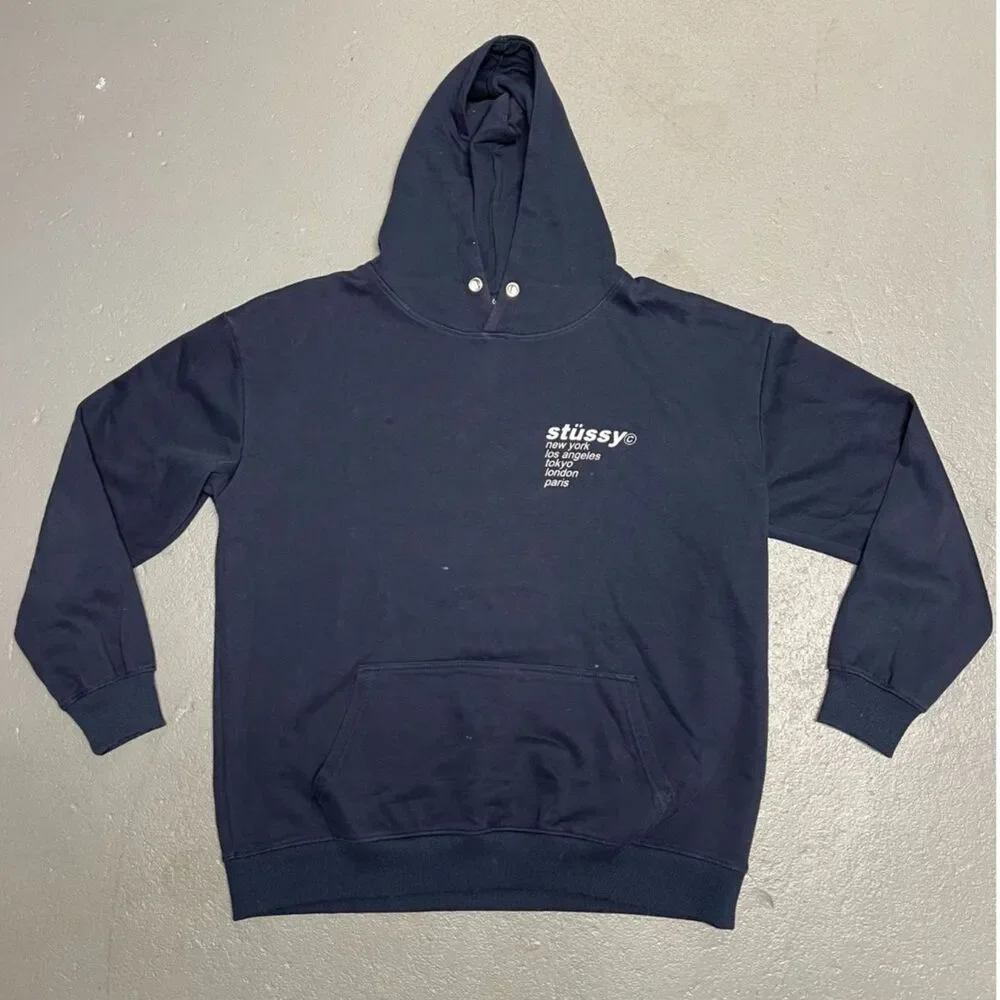 Stussy International Strawberry Double Sided Navy Hoodie Size Large - Picture 3 of 6